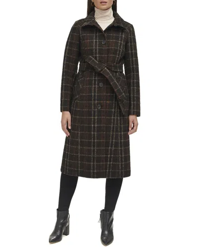 Kenneth Cole Stand Collar  Military Coat In Brown