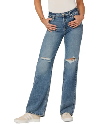 Hudson Jeans Rosie Golden Destructed High-rise Wide Leg Jean In Blue