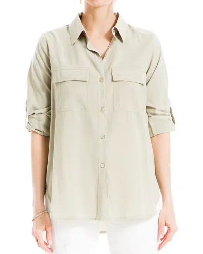 Max Studio Button Front Shirt In Green