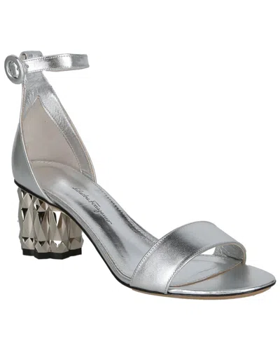 Ferragamo Azalea Metallic Leather Sandal In Grey