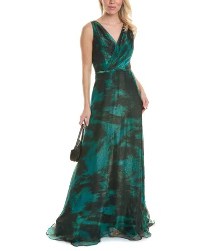 Rene Ruiz V-neck Chiffon A-line Gown In Green