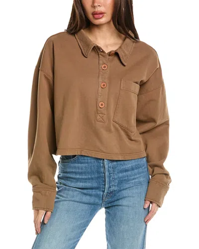 Good American Cropped Fleece Polo Top In Brown