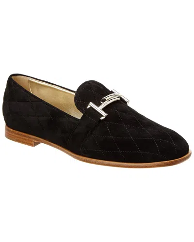 Tod's Double T Matelasse Suede Moccasin In Black