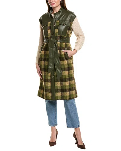 Gracia Checked Long Vest In Green