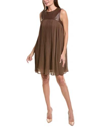 Gracia Pleated Shift Dress In Brown