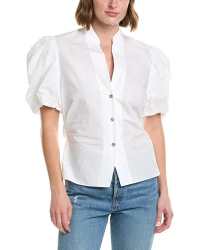 Vince Draped Puff Sleeve Blouse In White