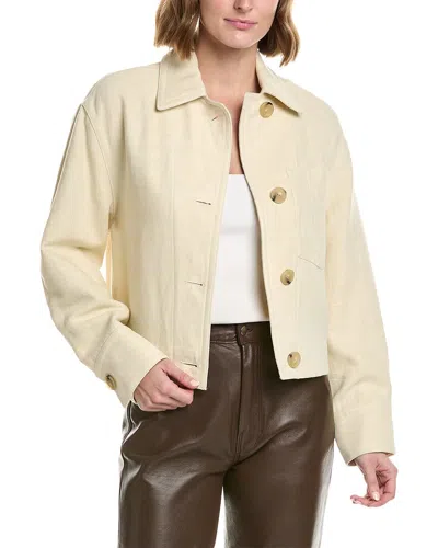 Vince Cropped Twill Linen-blend Jacket In Yellow