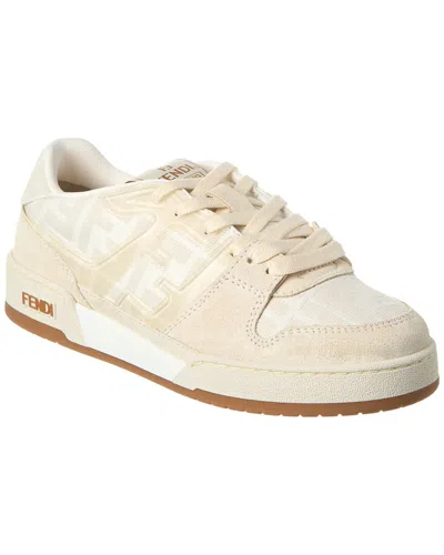 Fendi Canvas And Suede Sneakers With Ff Motif In White