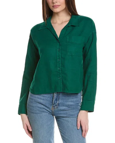 Michael Stars Gracie Crop Button-down Linen Shirt In Green
