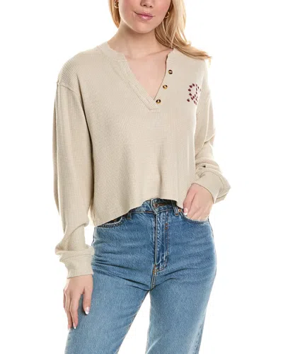 Chaser Lady Bug Peace Thermal Henley In Beige