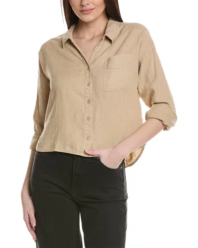 Michael Stars Gracie Crop Button-down Linen Shirt In Brown