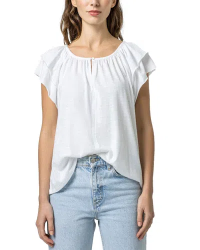 Lilla P Elbow Sleeve Ruffle Top In White