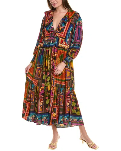 Farm Rio Patchwork Tapestry Ankle Dress In Blue