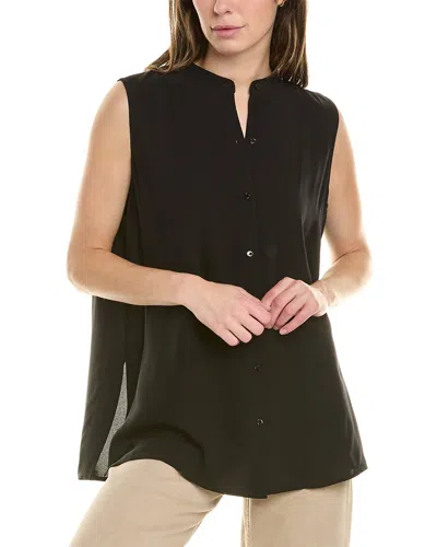 Eileen Fisher Stand Collar Silk Shirt In Black