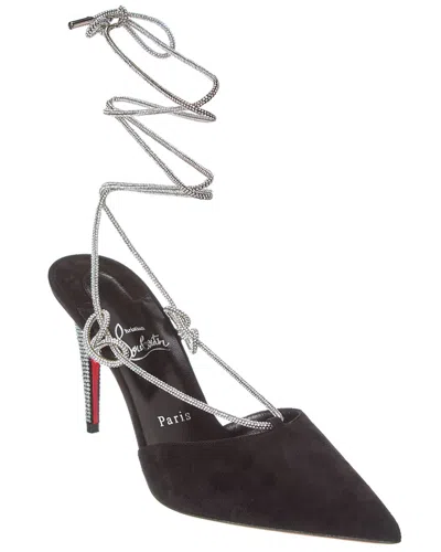 Christian Louboutin Astrid Lace Strass 85 Suede Pump In Black