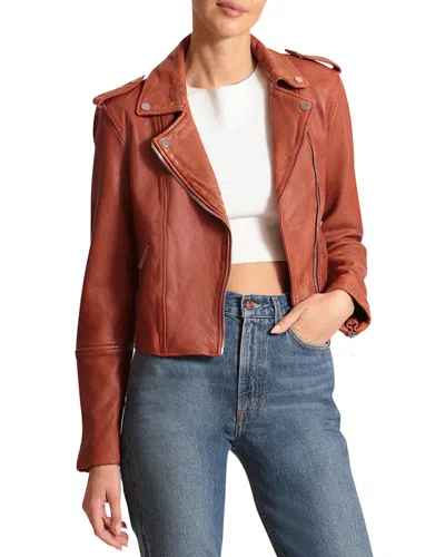 Avec Les Filles Vintage Wash Cropped Leather Jacket In Jasper