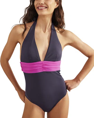 Boden Bow Detail Halter Swimsuit Midnight, Pink Colourblock Women