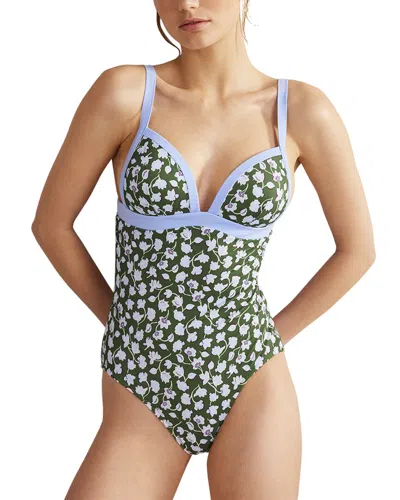 Boden Triangle Panelled Swimsuit Winter Green, Blue Floral Women