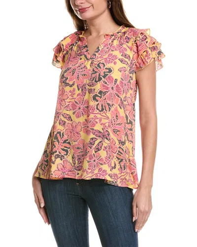 Nanette Lepore Nanette  Tiered Cap Sleeve Top In Yellow