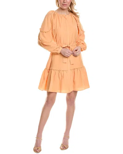 Kobi Halperin Meadow Linen-blend Peasant Dress In Orange
