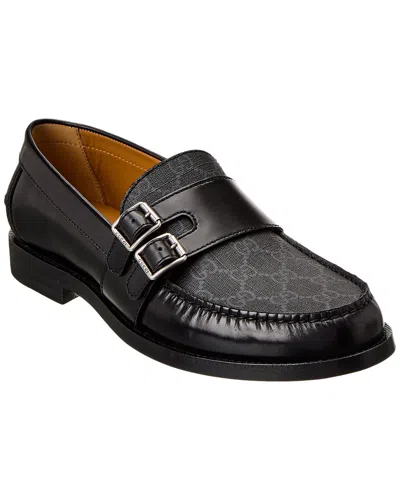 Gucci Gg Buckle Gg Supreme Canvas & Leather Loafer In Black