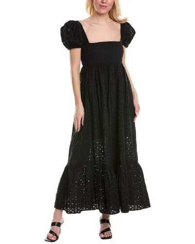 Ganni Broderie Anglaise Maxi Dress In Black