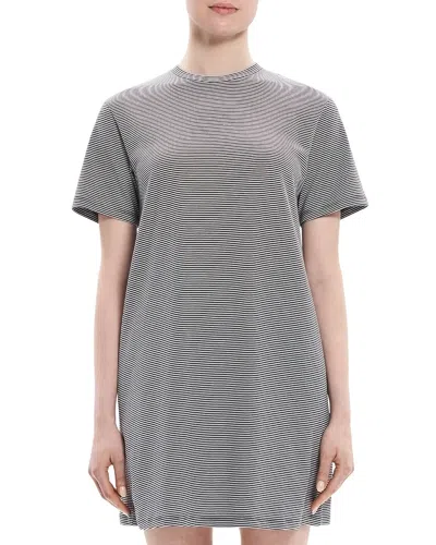 Theory Perfect T-shirt Dress In Striped Cotton Jersey In Charcoal Multi