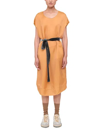 Theory Belted Silk-blend Midi Dress In Orange