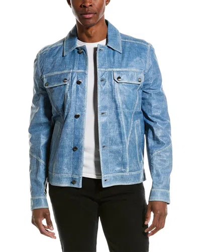 Tod's Washed Denim Leather City Jacket In Blue