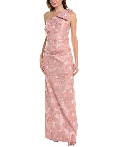 Teri Jon By Rickie Freeman One-shoulder Jacquard Gown In Pink