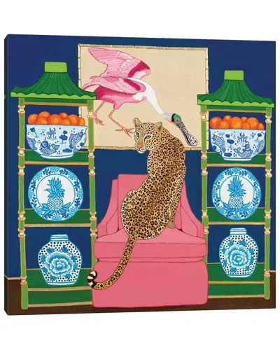 Icanvas Chinoiserie Leopard In The Living Room With Blue And White Ginger Jar And  Roseate Spoonbill By Gree