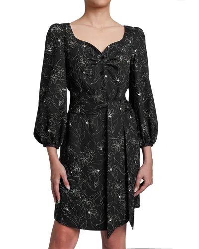 Santorelli Nora Floral-print Sweetheart Mini Dress In Black