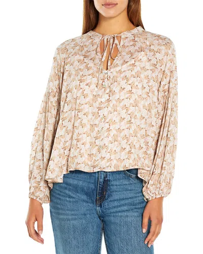 Three Dots Ava Peasant Blouse In Eggnog Watercolor