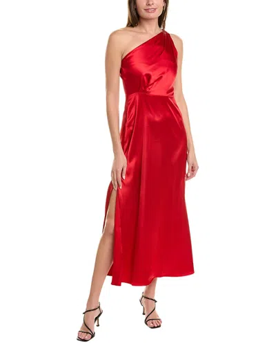 Rachel Parcell One-shoulder Satin Midi Dress In Red