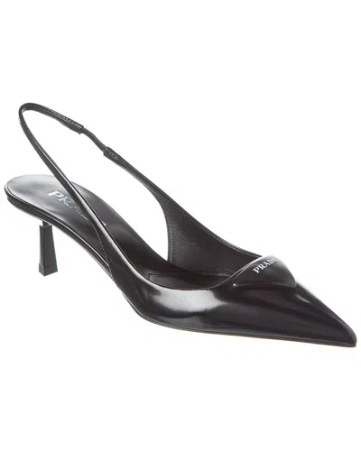 Prada Logo Leather Pump In Black