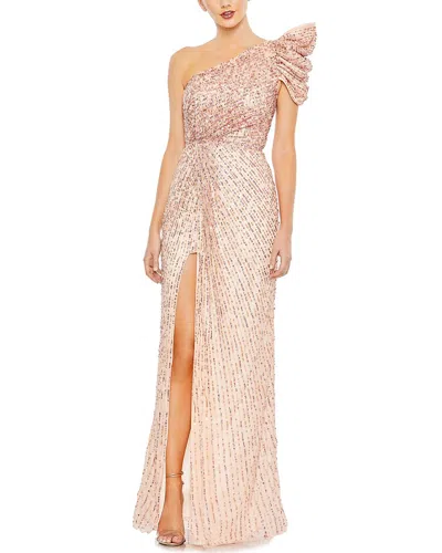 Mac Duggal One-shoulder A-line Gown In Beige