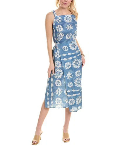 Rebecca Taylor Paper Fleur Whisper Linen Midi Dress In Blue