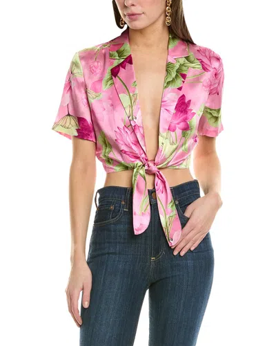 Rococo Sand Tie Front Silk Crop Top In Pink