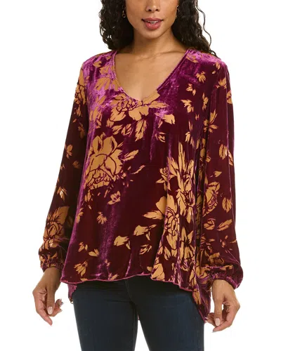 Johnny Was Vida Floral Burnout Velvet Blouse In Red