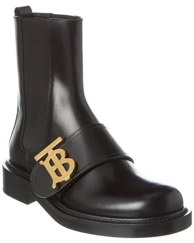 Burberry Monogram Leather Boot In Black