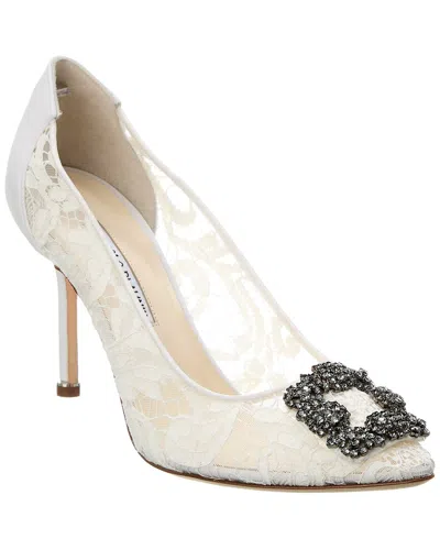 Manolo Blahnik Hangisi 70 Grosgrain Pump In White