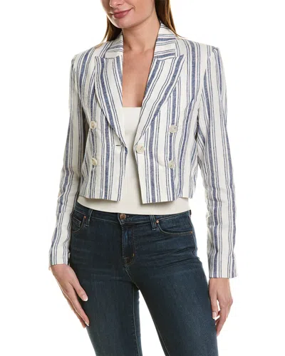 Central Park West Jude Crop Double-breasted Linen-blend Blazer In Blue