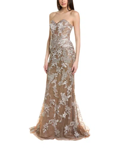 Rene Ruiz Strapless  Gown In Brown