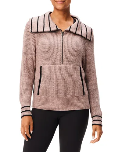 Nic + Zoe Nic+zoe Stripe Detail Zip Front Sweater In Brown