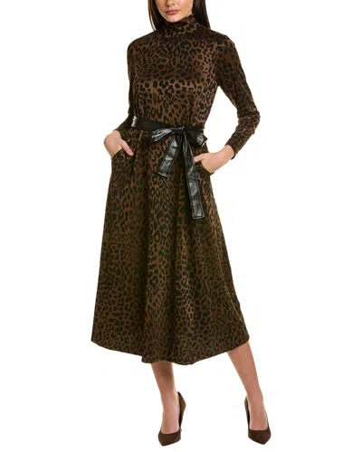 Anne Klein Women's Belted Mock-neck Midi Dress In Brown