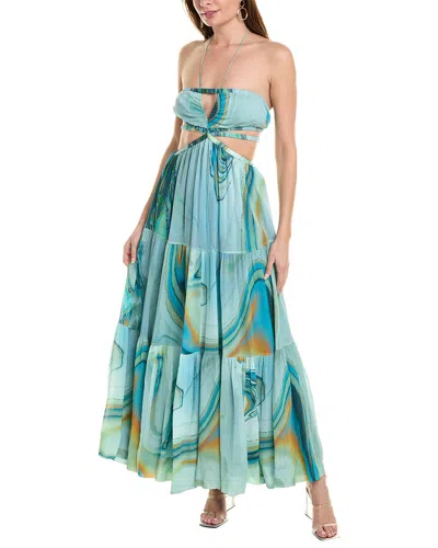 Simkhai Shailene Laurel Silk-blend Maxi Dress In Blue
