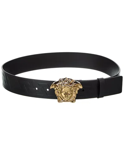 Versace La Medusa Greca Leather Belt In Black