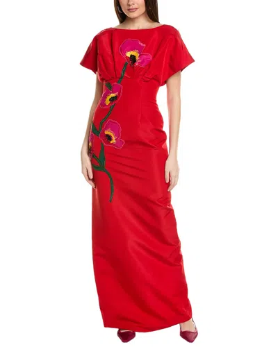 Carolina Herrera Fan Bodice Silk Column Gown In Red