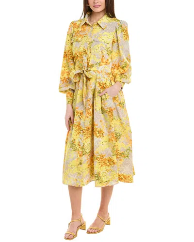 Gracia Floral Print Bishop Sleeve Shirtdress In Yellow