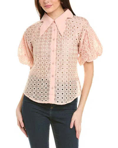 Gracia Wing Collar Circle Embroidered Top In Pink